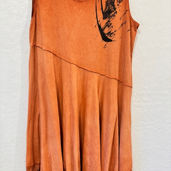 Luukaa Orange Midi Dress Womens 16 Black Details Asymmetrical Hem Lagenlook - Picture 3 of 10